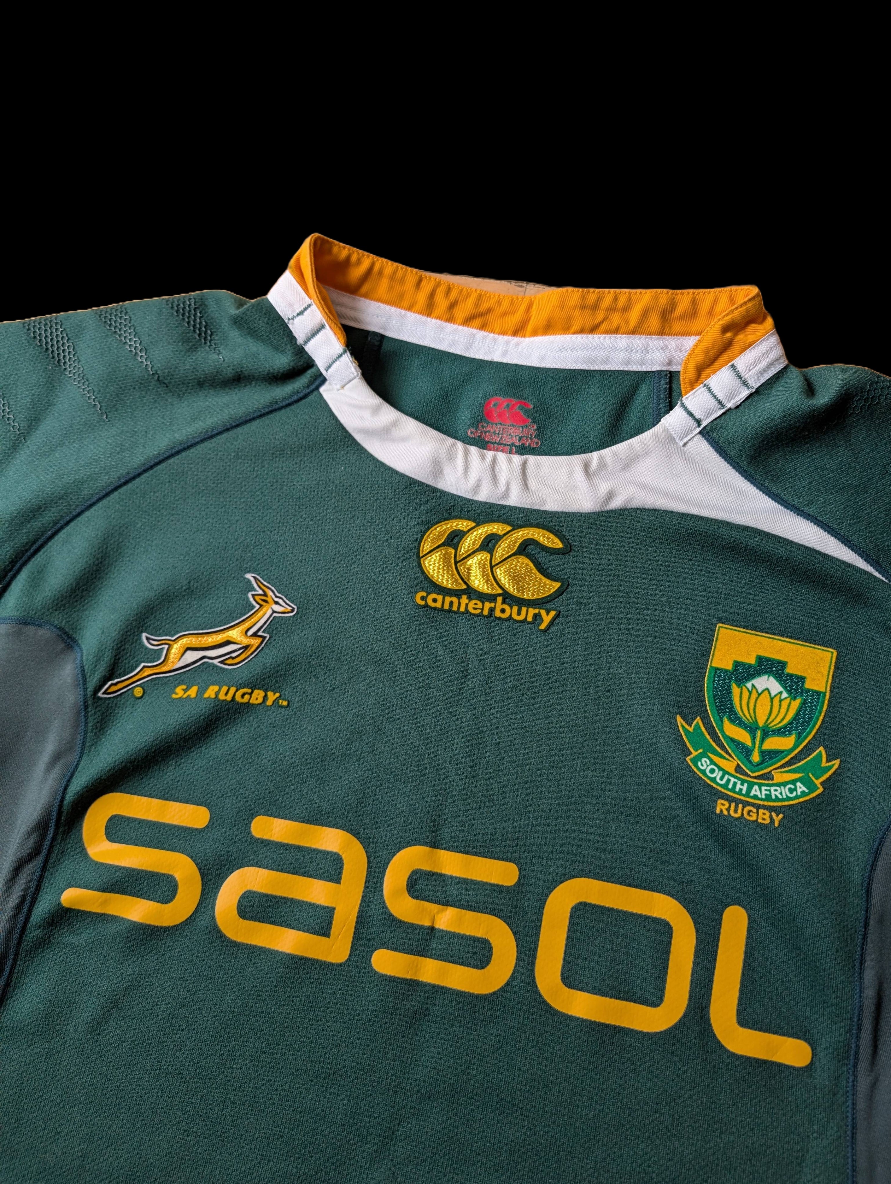 Maillot rugby homme Canterbury South Africa SA taille M vert brodé SASOL